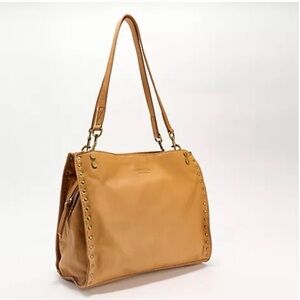 American Leather Co. Lenox Studded Triple Entry Satchel - Cafe Latte NWT